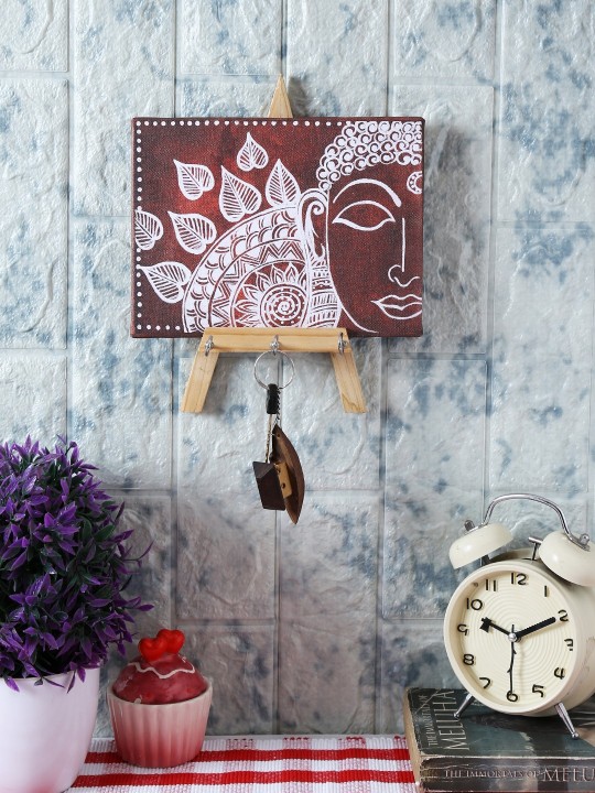 Maroon & White Hand-Painted Wooden Key Holder