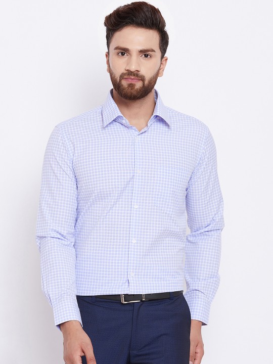 Men White & Blue Checked Formal Shirt 40