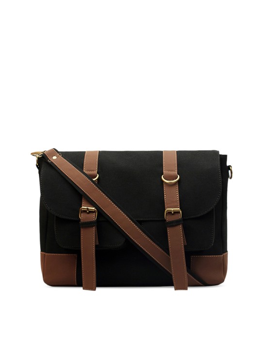 Men Black & Brown Solid Messenger Bag