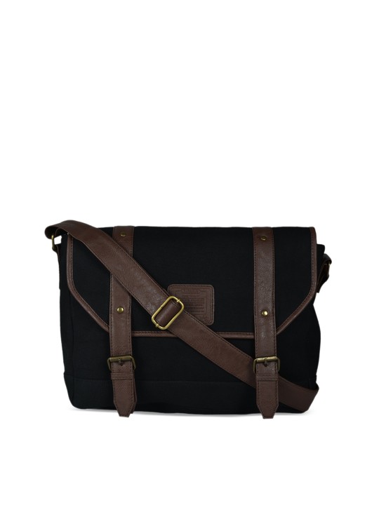 Men Black & Brown Solid Messenger Bag