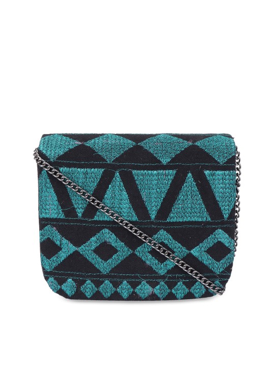 Women Teal Embroidered Clutch