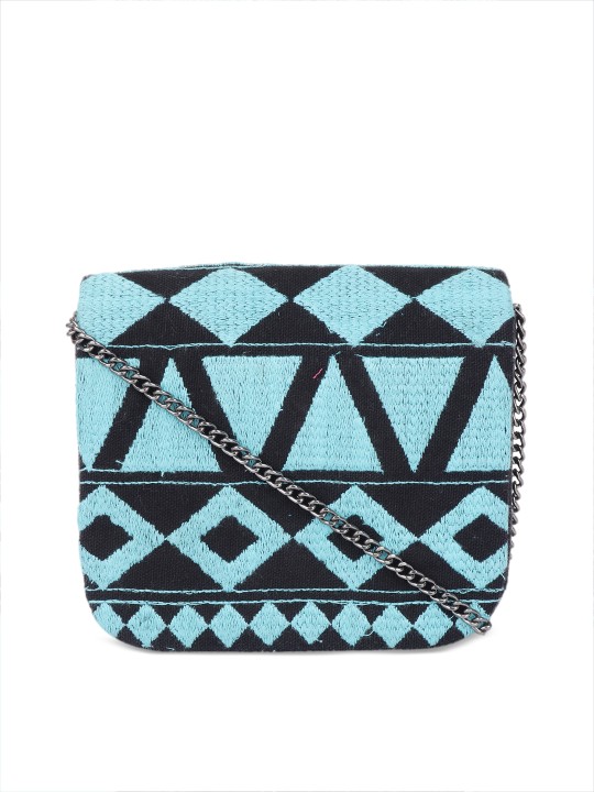 Women Blue Embroidered Clutch
