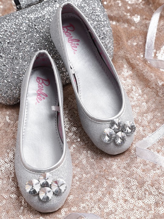 Girls Silver-Toned Embellished Ballerinas 30