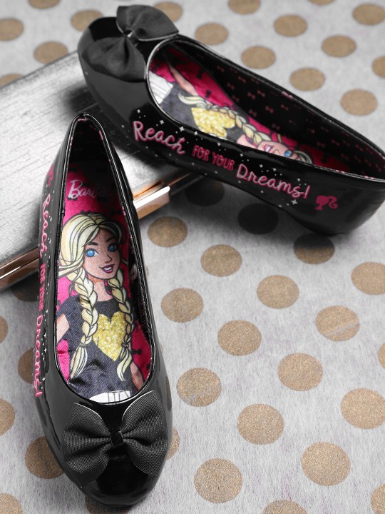 Girls Black Printed Ballerinas 30