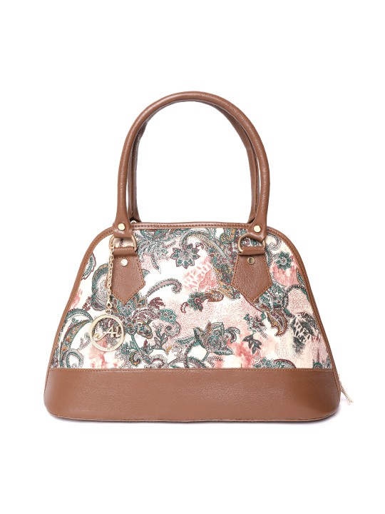 Brown & Beige Printed Handheld Bag