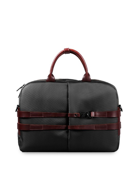 Unisex Charcoal & Brown Solid Laptop Bag