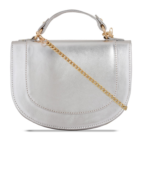 Silver-Toned Solid Handheld Bag