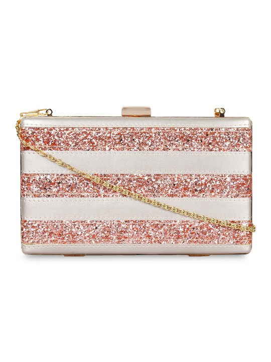 Rose Gold & Grey Embellished Clutch