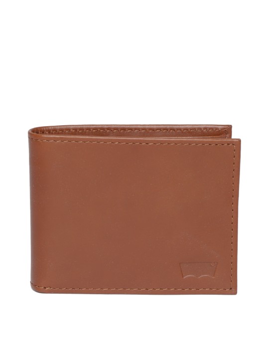 Men Brown Leather Solid Two Fold Wallet