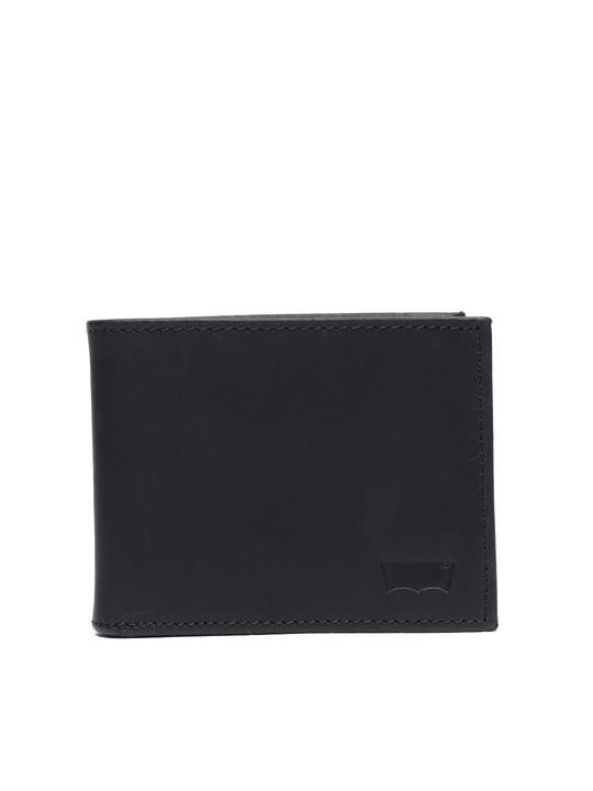 Men Black Solid Two Fold Oiled Batwing Wallet