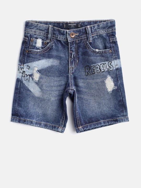 Boys Blue Washed Denim Shorts with Printed Detail 5-6Y