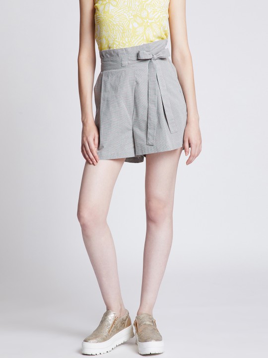 Women Grey Checked Loose Fit Regular Shorts 26