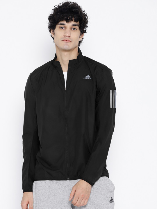 Men Black Solid Response Windcheater Running Jacket