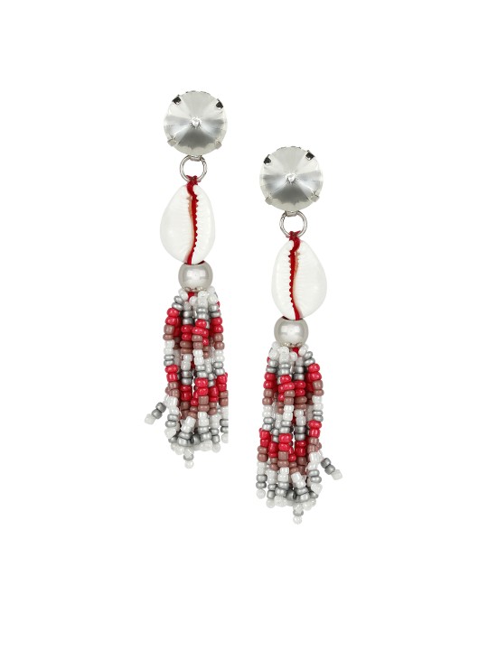 Red & White Circular Drop Earrings