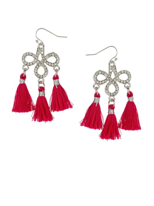 Red & Silver-Toned Floral Drop Earrings