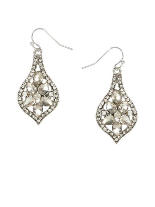 Silver-Toned Teardrop Shaped Drop Earrings