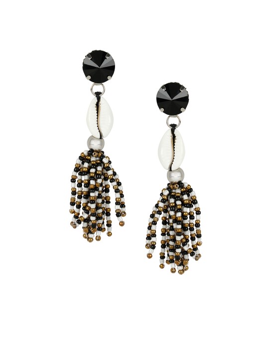 Black & Gold-Toned Circular Drop Earrings
