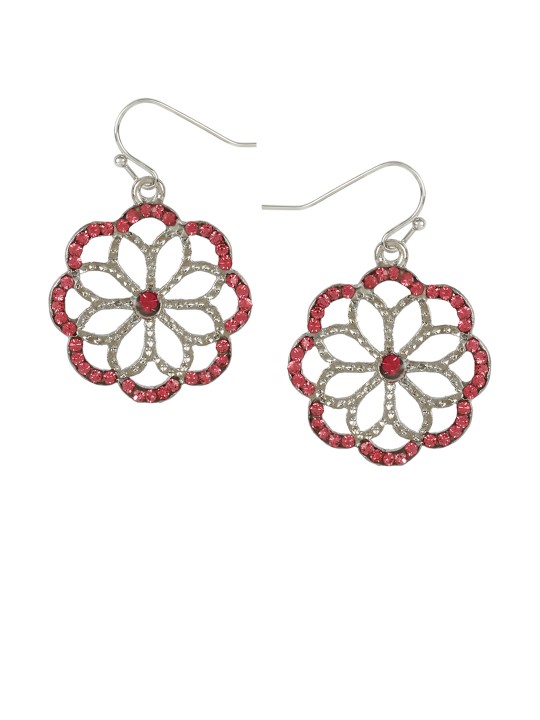 Pink & Silver-Toned Floral Drop Earrings