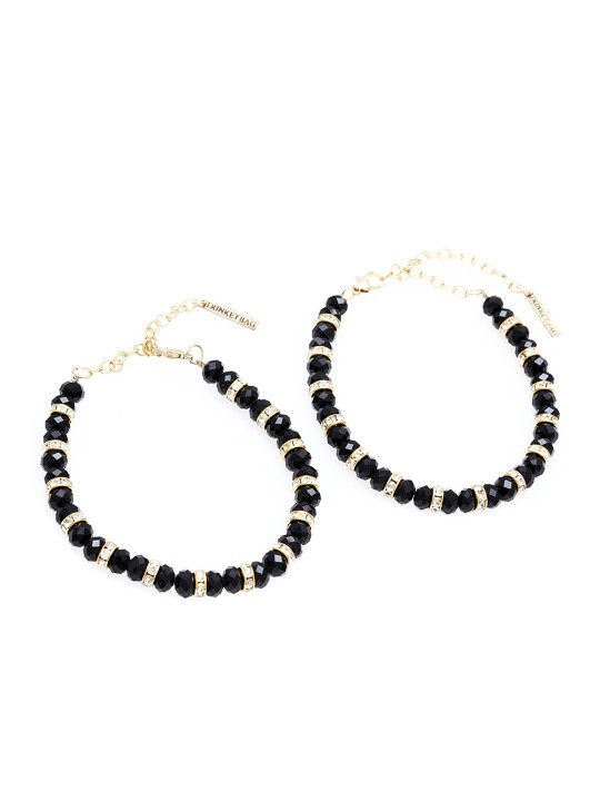 Black & Gold Glass Beaded Anklets