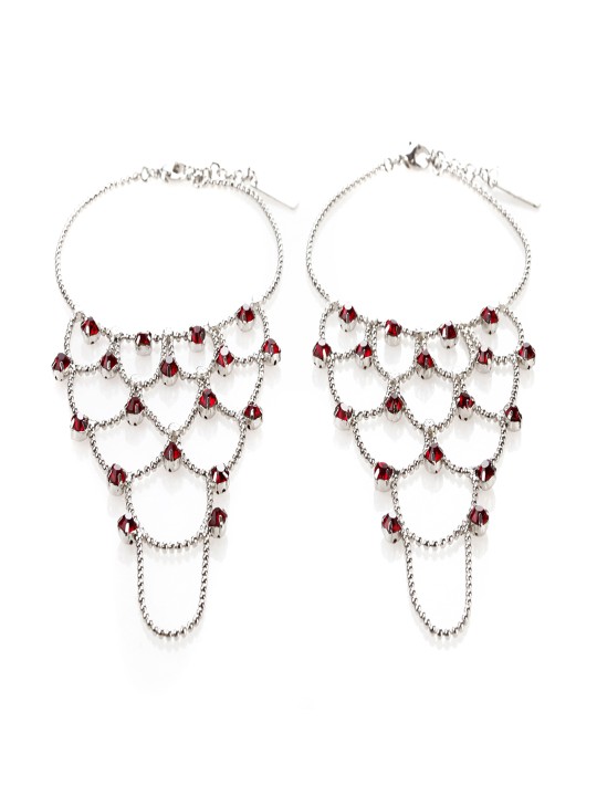 Red & Silver-Toned Web Designed Anklets