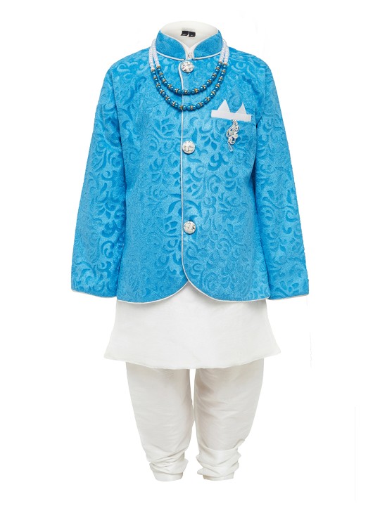 Boys Blue & White Self Design Kurta with Pyjamas 6-12M