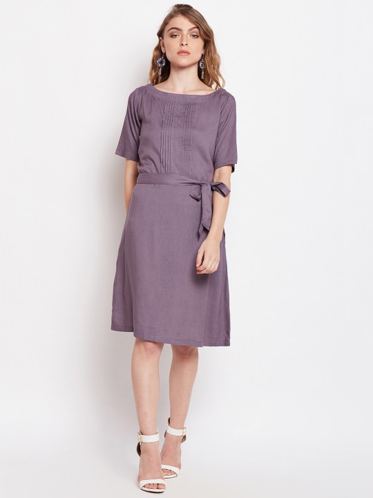 Women Purple Solid Fit and Flare Dress S