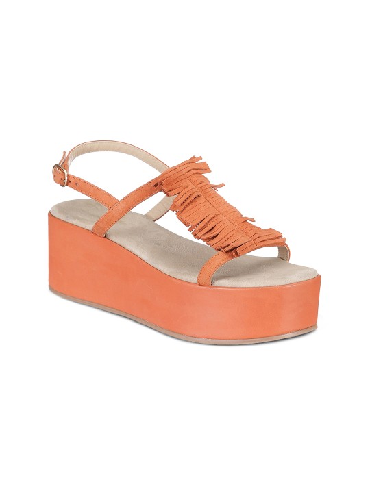 Women Orange Leather Solid Platforms 35