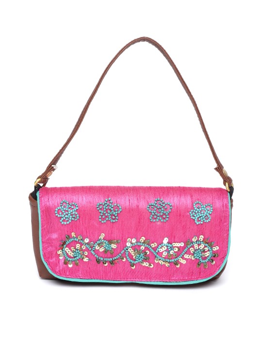 Pink & Brown Embellished Clutch