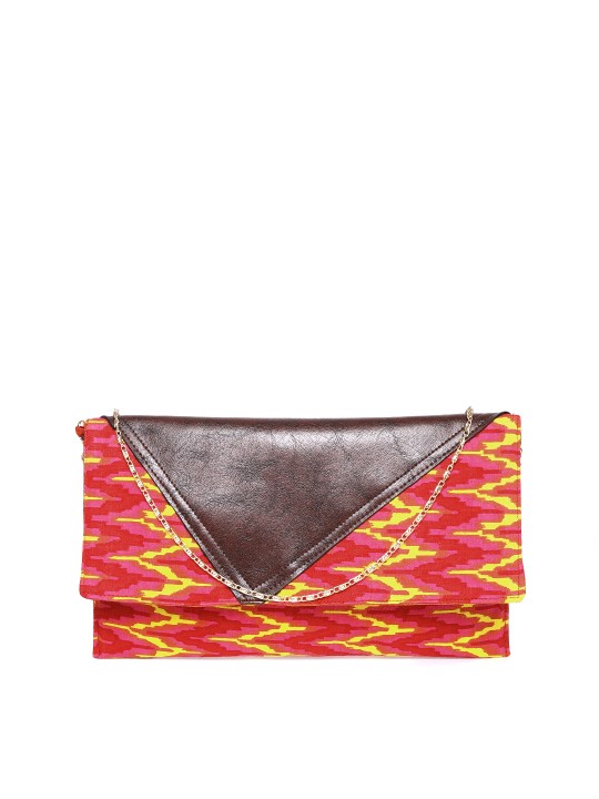 Pink & Brown Printed Clutch