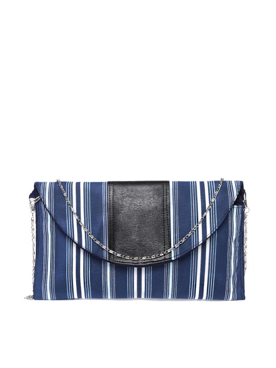 Navy Blue & White Striped Clutch