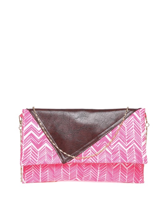 Pink & Brown Printed Clutch