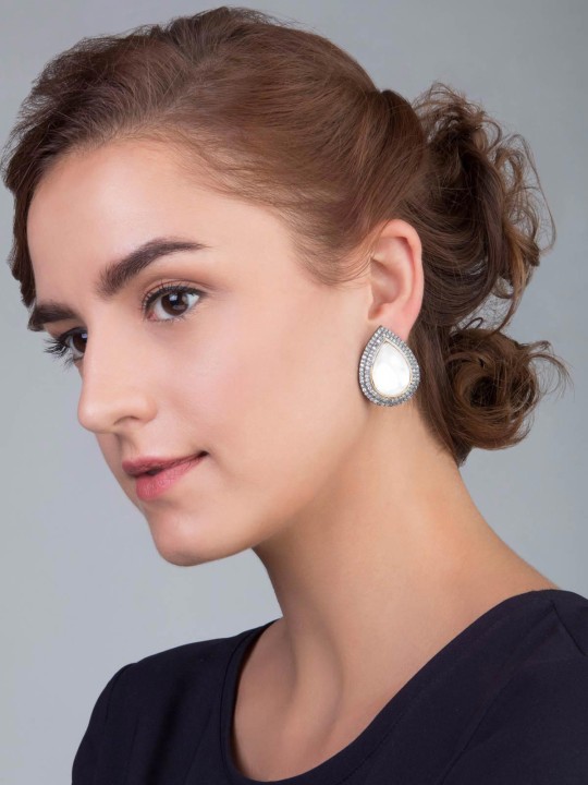 Silver-Toned Teardrop Shaped Studs