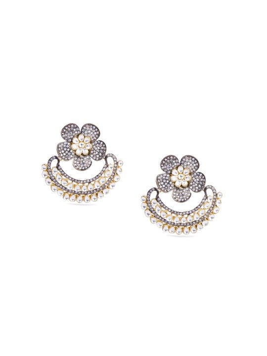 Gold-Toned & Silver-Toned Floral Drop Earrings