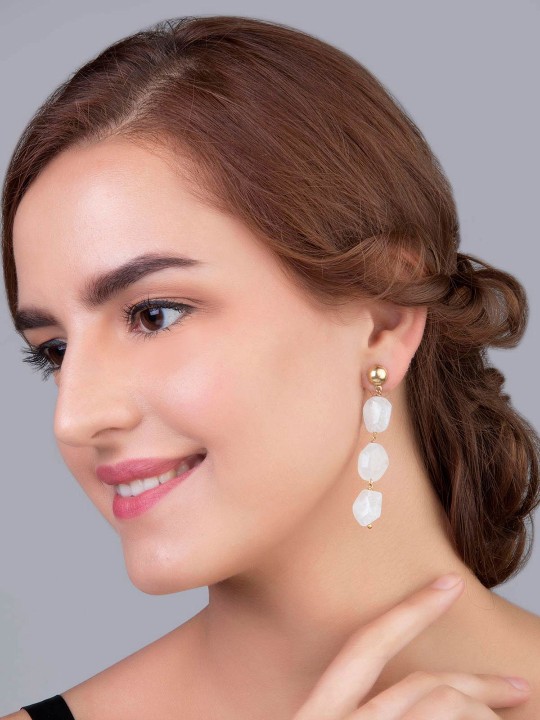 White & Gold-Toned Contemporary Drop Earrings