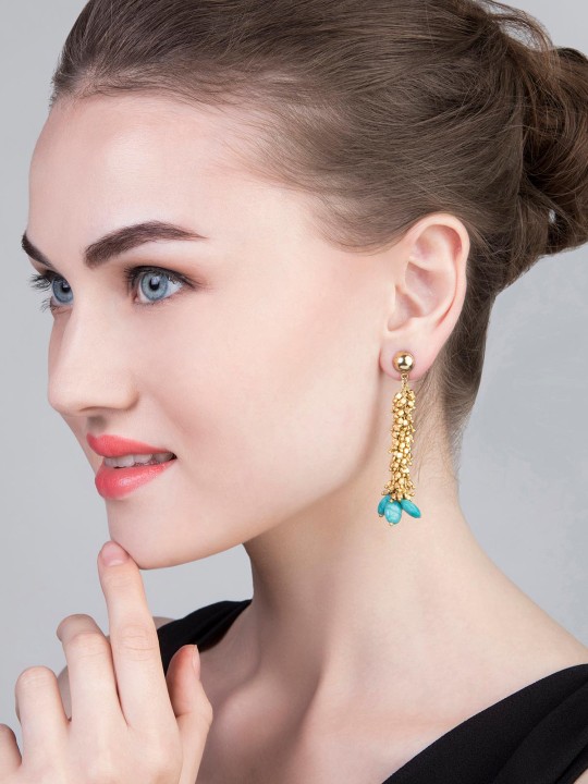 Gold-Toned & Blue Contemporary Drop Earrings