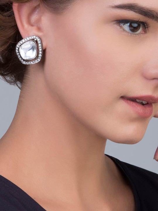 Silver-Toned Contemporary Studs