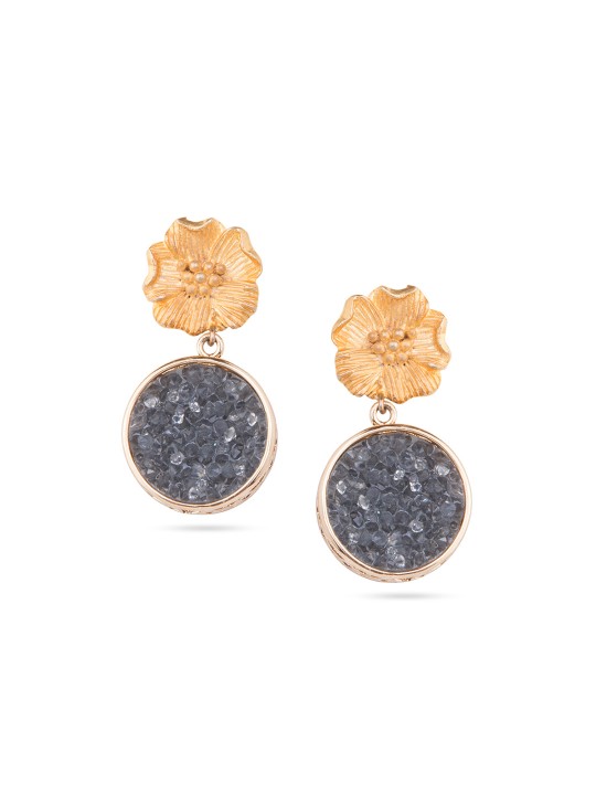 Grey & Gold-Toned Circular Drop Earrings