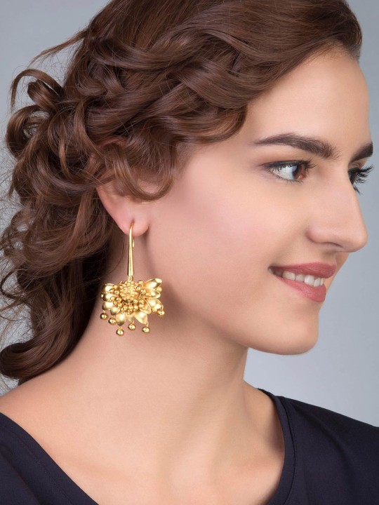 Gold-Toned Floral Drop Earrings