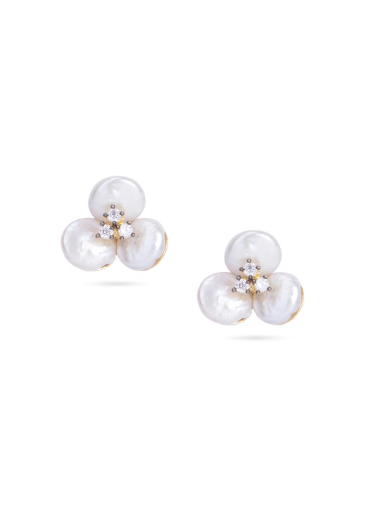 White & Gold-Toned Floral Studs