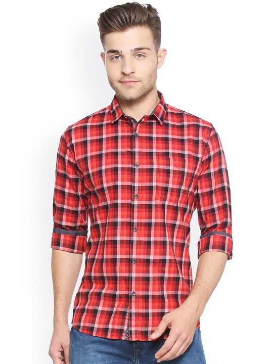 Men Red & Off-White Slim Fit Checked Casual Shirt 38 -  1899