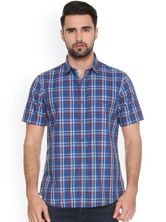 Men Blue & Maroon Slim Fit Checked Casual Shirt 39