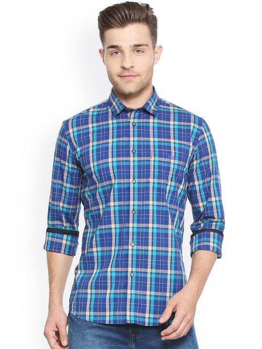 Men Blue & Off-White Slim Fit Checked Casual Shirt 44 -  2099