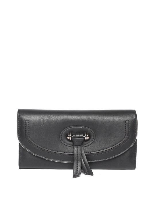 Women Black Solid Three Fold Wallet