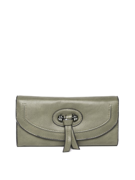 Women Olive Green Solid Three Fold Wallet
