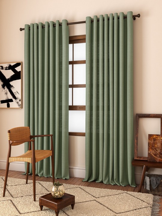 Olive Green Solid Set of 2 Door Curtains