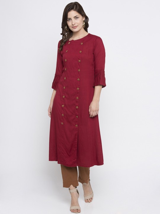 Women Maroon Solid A-Line Kurta XXL