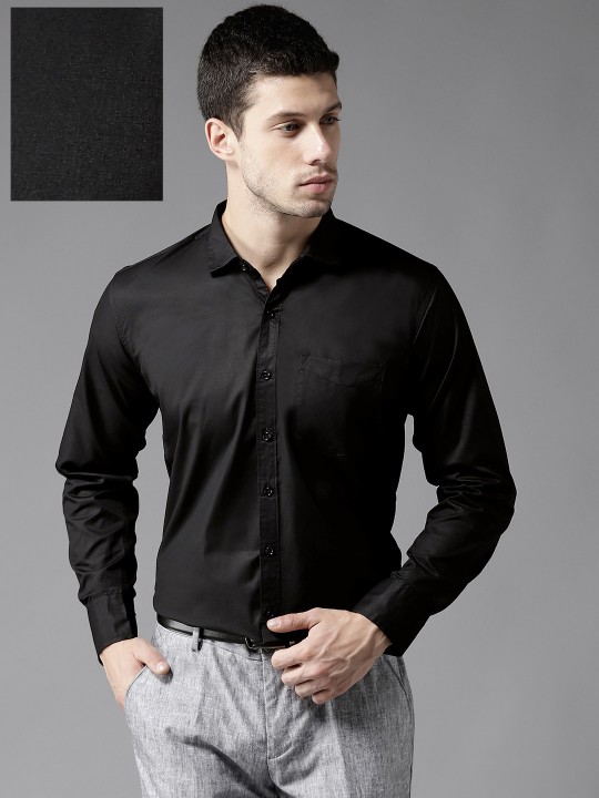 Men Black Comfort Regular Fit Solid Formal Shirt 36