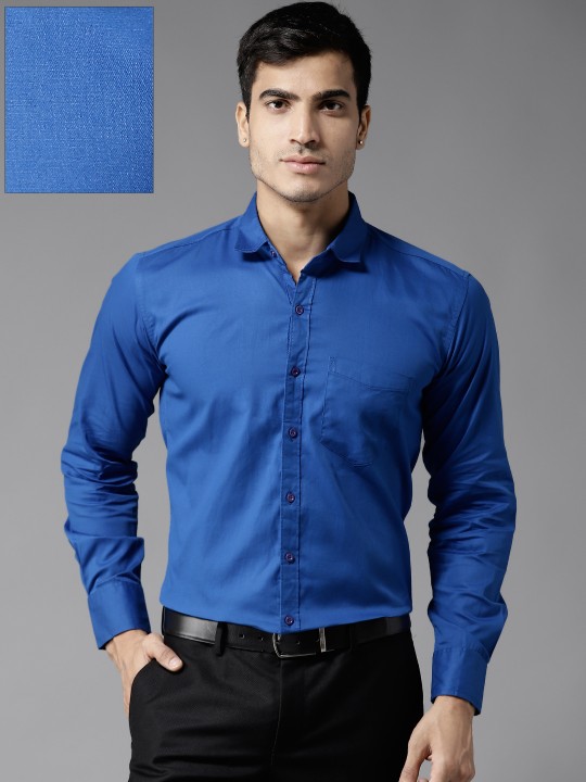 Men Blue Comfort Regular Fit Solid Formal Shirt 36