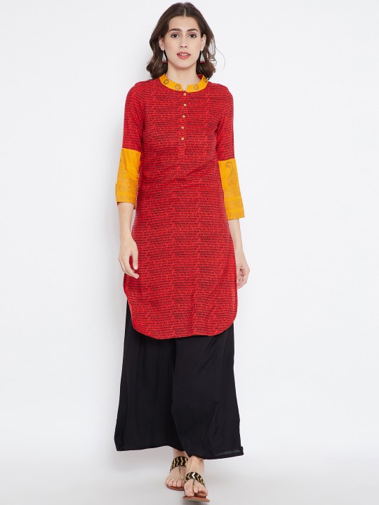 Women Maroon Printed A-Line Kurta S