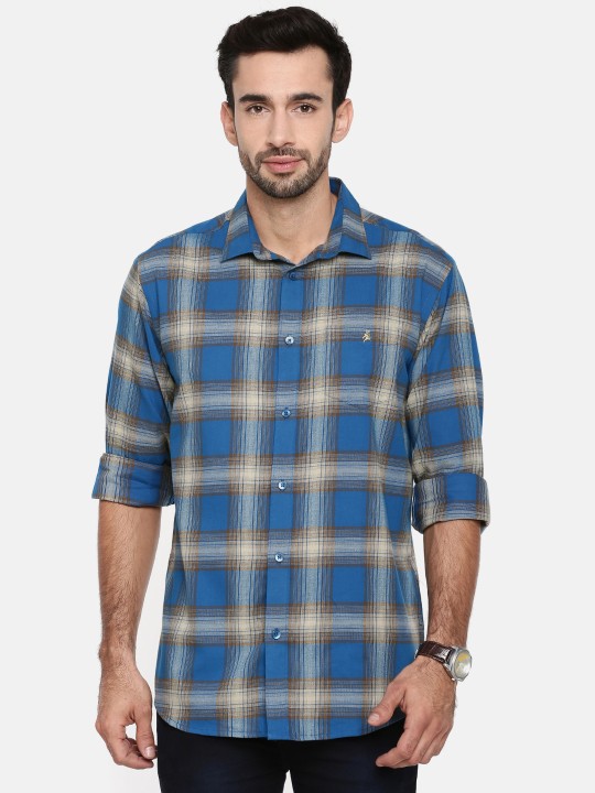 Men Blue & Grey Regular Fit Checked Casual Shirt 38